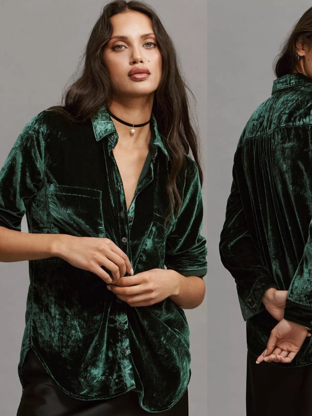 Anthropologie Pilcro Green Velvet Hadley Relaxed Buttondown Shirt